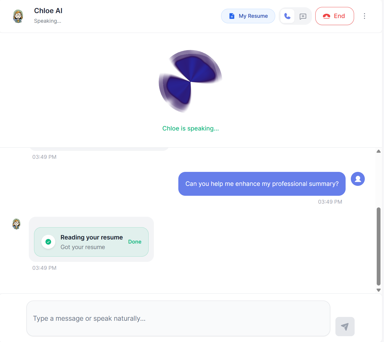 Chloe AI resume update preview