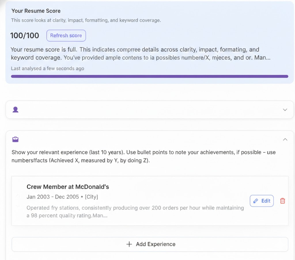 Resume builder preview